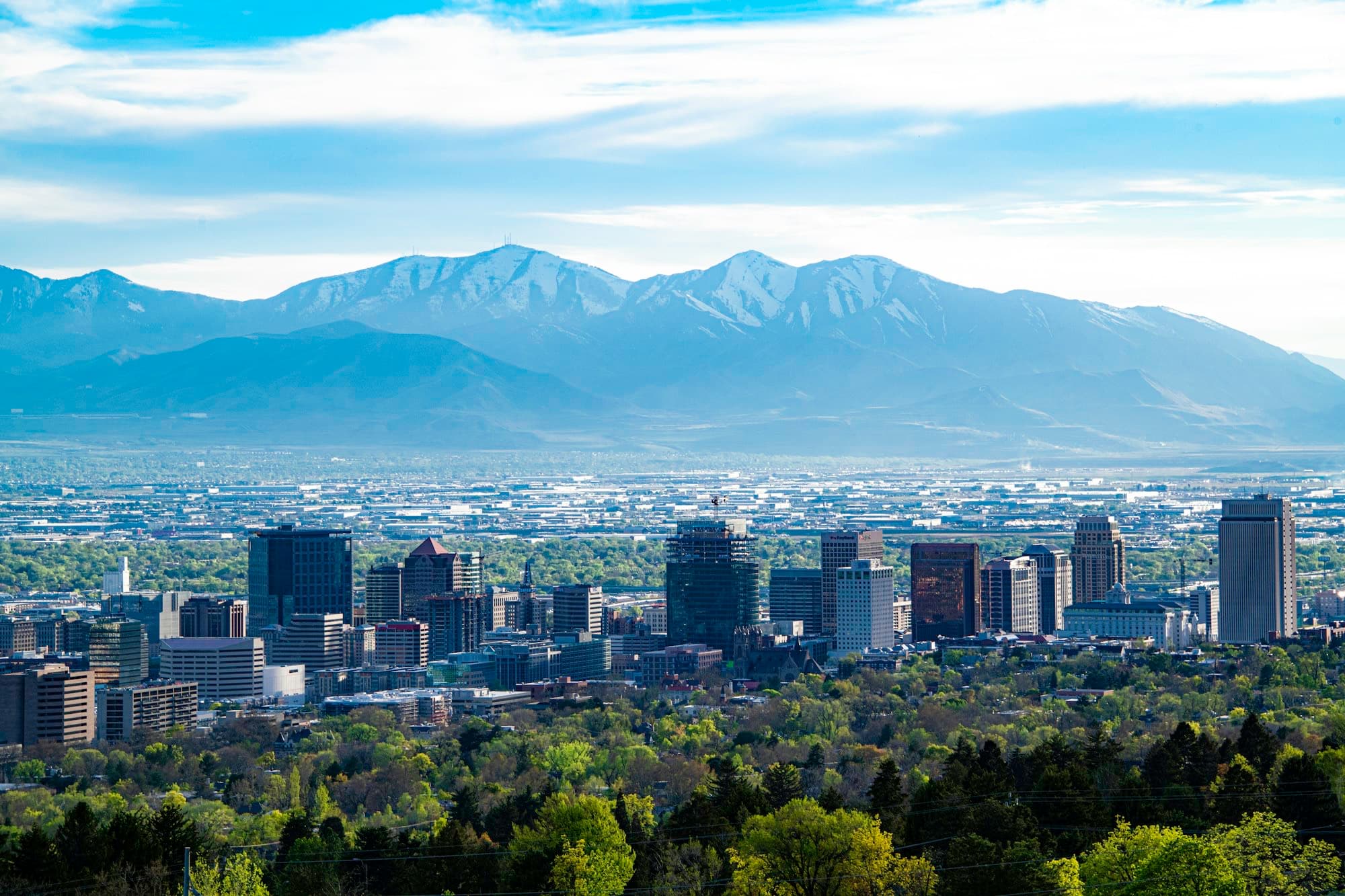 Downtown Salt Lake City skyline with the Wasatch Range behind