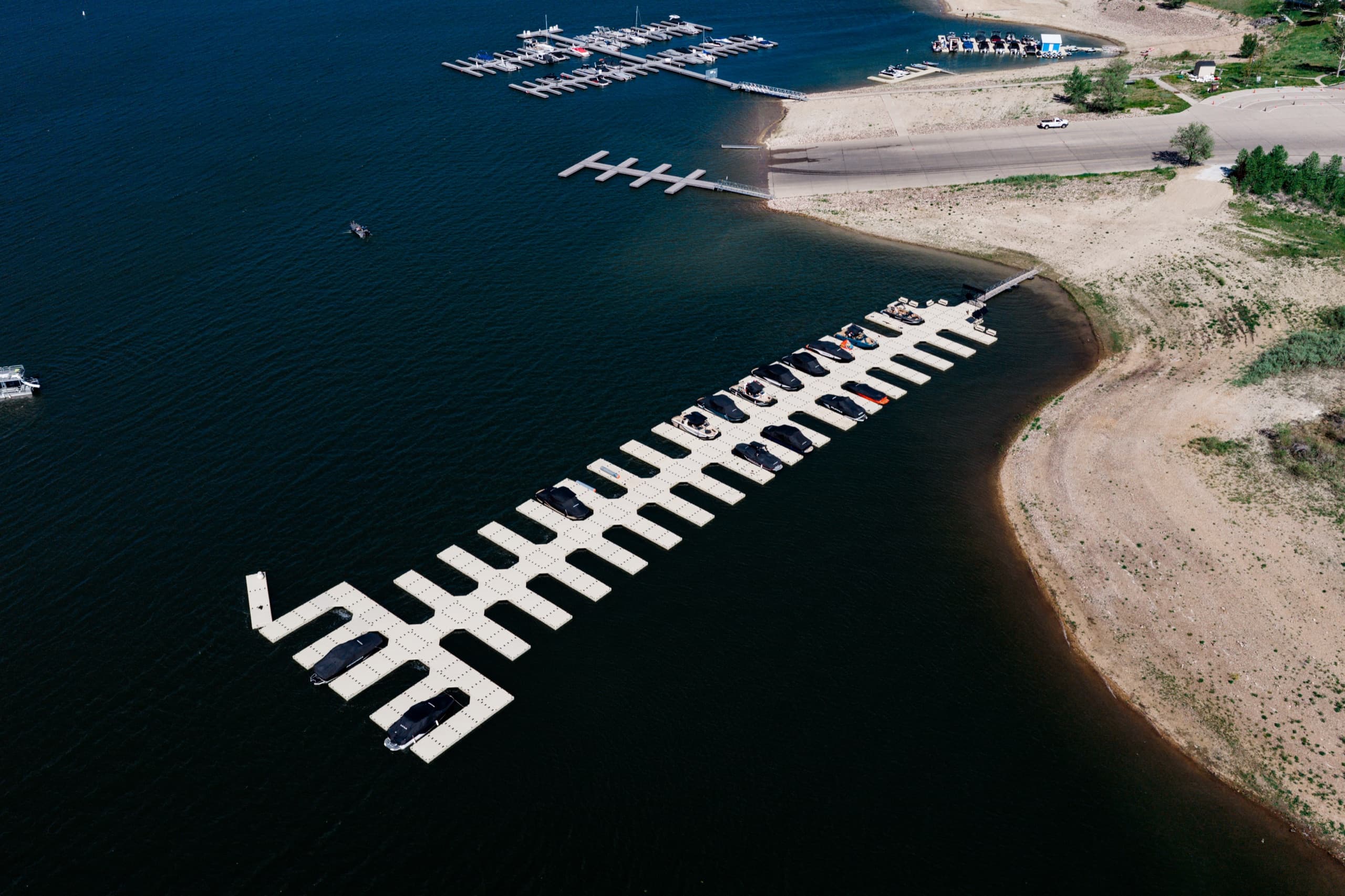 Aerial view of Jordanelle Marina and reservoir near Heber City, Utah